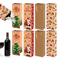 8PCS Thickened Durable Christmas theme Gift Bags Cartoon Kraft Paper Candy Bags Cute Treat Bags With Handles For Home Party