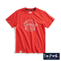 EDOKATSU 江戶勝 富士山朱印和風小刺繡短袖T恤-男-桔紅色