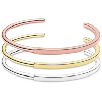Real Rose Gold &amp; Silver Signature I-D Bangle 925 Sterling Silver Bracelet Fit Original Fashion Bead Charm Jewelry
