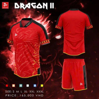Bộ Quần Áo Bóng Đá Jp, DRAGON II Đỏ [Có in Tên Số Theo Yêu Cầu] - vãi MÈ HÀN Cao Cấp - Áo Đỏ/Quần Đỏ