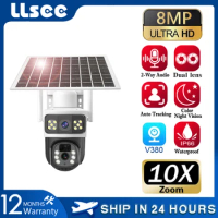 LLSEE V380 Pro 4G SIM card solar closed-circuit television, 4K 8MP, CCTV wireless WiFi dual lens closed-circuit television