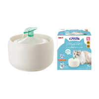 【GEX】貓奴啾咪型淨水飲水器-昭和白 1L(貓用飲水機)