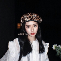 豹紋貝雷帽女網紅同款個性時尚蓓蕾帽潮韓國東大門ins兔絨畫家帽1入