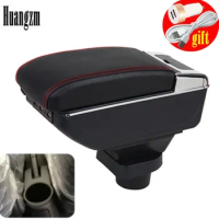 For Mitsubishi Mirage Space Star 2014 - 2018 Storage Box Armrest Arm Rest Dual Layer Black Leather Ashtray 2016