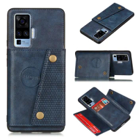 Card Slot Wallet Case For Vivo V25E V25 X90 X80 X70 X60 X50 X30 X27 Pro Magnet Button Buckle Kickstand Back Case Cover Funda