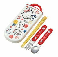 小禮堂 Hello Kitty 日製 滑蓋三件式餐具組 匙筷 叉匙 環保餐具 (紅白 塗鴉)