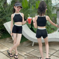 Swimsuit for Girls, Two-Piece Set, Summer Fashion, Hollow Out, Color Block, Slimming, Long Sleeve, S