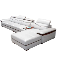 Italian Genuine Leather Sofa Sets with Cup Holder, USB, Adjustable Headrests and Bluetooth Speaker Living Room Couch