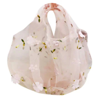 Girl Compact Transparent Tote Bag Mesh Bag Daisy Embroidered Women's Tote Bag High Quality Eco Fruit Bag