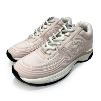 【CHANEL 香奈兒】G45077 經典LOGO低筒運動鞋休閒鞋跑步鞋(粉色37.5)