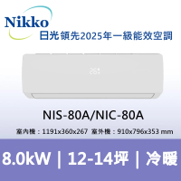 NIKKO 日光 12-14坪頂級R32一級變頻冷暖型8.0KW分離式空調(NIS-80A/NIC-80A)