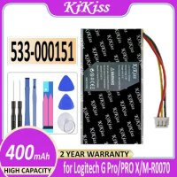 KiKiss Battery 533-000151 (GPW) 400mAh for Logitech G Pro Wireless X Superlight M-R0070 Bateria