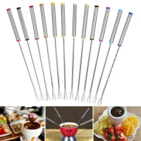 6Pcs Stainless Steel Chocolate Fork Cheese Pot Hot Forks Cake Fruit Dessert Fork Set Fondue BBQ Meat Skewer Kitchen Accessories