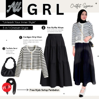 One Set Premium Hijab Style  | Tas Bahu Hitam, Cardigan Rajut, Rok  Rempel   Panjang  | Pakain Musli