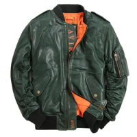 Leather Jacket Menfolk Genuine leather Flight jacket Mens Rider Outerwear Slim Motorcycle Jacket Aviator Coat TJ01