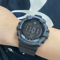CASIO 10年電力系列超大字幕顯示運動感休閒錶-黑面X黑灰(AE-1500WH-8B)/51.2mm / 考試錶