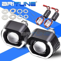 Bi-xenon Lens 2.5 Inch Black Headlight Projector With LED Angel Eyes Devil Eyes H1 H7 H4 Square LED Halo Car Accessories Tuning