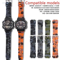 Strap for Casio AQ-S810W Rubber Watch Band AE-1000W AE-1200/1300 SGW-300 Camouflage Silicone Wrist Bracelet Accessories 18mm