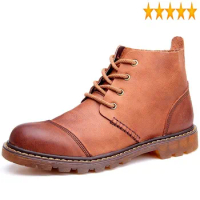 Vintage Men Boots Work Ankle Real Leather High-Top Autumn Winter Lace Up Casual Safety Shoes Sneakers Botas Hombre 38-44