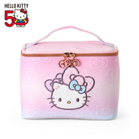 小禮堂 Sanrio 三麗鷗 Hello Kitty 皮質手提化妝箱 (50週年The Fashionable Ribbons)