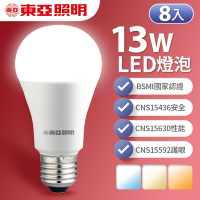 8入組【東亞照明】13W LED燈泡 省電燈泡 長壽命 柔和光線