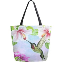 Bird Canvas Tote Bag Shoulder Casual Book Bag Hummingbird Floral Shopping Large for Women Handbag Reusable Multipurpose Use