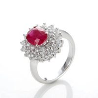 【DOLLY】18K金 緬甸紅寶石1克拉鑽石戒指(008)