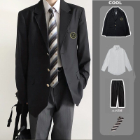 dk男生制服日系外套西裝黑色紺色西服新款上衣校園學院風套裝班服--享樂