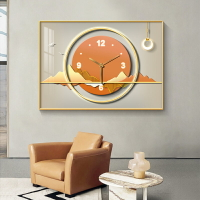 新中式山水壁畫組合掛鐘餐廳藝術裝飾畫時鐘掛墻現代輕奢大氣鐘表