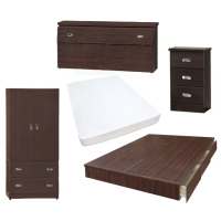 【顛覆設計】房間五件組 床頭箱+抽屜床+獨立筒+床頭櫃+衣櫥(雙人5尺)