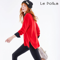 【Le Polka】寬版寶石紅針織上衣-女