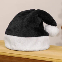 1pc-Christmas Black Red Plush Hat Santa Novelty Hat Kids Christmas Decorations For New Year Home Santa Claus Gift Party Supplies