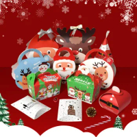 20pcs Christmas Kraft Paper Gift Box Santa Claus Cookies Candy Packaging Boxes 2022 Xmas Navidad Decoration New Year Party Favor