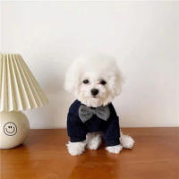 Pets, puppies, British gentlemenbow tie clothes, Teddy bear small puppies, milk dogs and cats in autumn and winter.