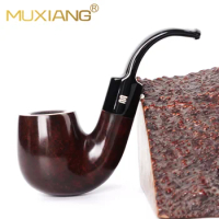 MuXiang handmade portable pipe , 9mm filter tobaccoco pipe , black/dark red smoke pipe，Curved Cigarette Holder ，for Men's gift