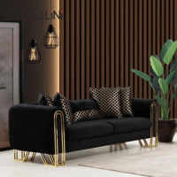 High End Italian Luxury 3 Seater Sectional Couch Sofa Modern Design Black Fabric Sofa Set Furniture Living Room Velvet Sofa
