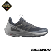 官方直營 Salomon 男 ELIXIR ACTIV Goretex 低筒登山鞋 碳藍/鯊皮灰/綠