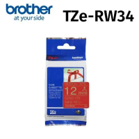 brother 原廠 12mm 絲質緞帶標籤帶 TZe-RW34酒紅底金字