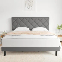 Queen Bed Frame, Queen Size bed Frame with Fabric Upholstered Headboard,light Grey, Easy Assembly
