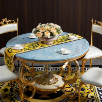 European classic table marble round luxury dining table simple European natural table dining chair combination