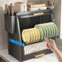 Household Kitchen Cabinet with Dish Rack Kitchen Countertop Dish Storage Rack for Dishes Dustproof Cupboard Tableware Cabinet