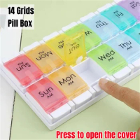 14 Grids Weekly 7 Days Pill Box Press to Open Pill Case Medicine Storage Organizer Tablets Holder Container