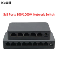 KuWFi 5/8 Port Gigabit Switch 1000Mbps Desktop Network Fast RJ45 Ethernet Switcher RJ45 Lan Hub Switch For Router/IP Camera