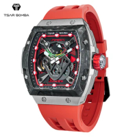 TSAR BOMBA Titanium Mechanical Watch for Men Luxury Carbon Fiber Bezel Mens Automatic Wristwatch Sapphire Water Resistant Clock