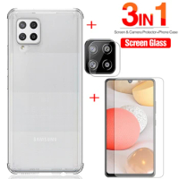 3in1 Transparent TPU Silicone Case For samsung galaxy 42 5g 2020 Tempered Glass on for samsung a42 a 42 Camera Protection Film