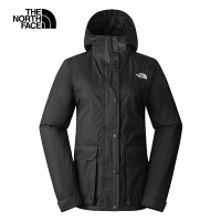 【The North Face 官方旗艦】北面女款黑色防水透氣保暖連帽三合一外套｜88RWJK3