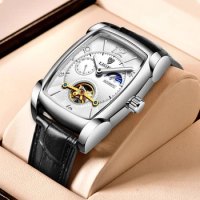 2023 LIGE Top Brand Luxury Mens Watches Automatic Square Watch for Men Tourbillon Clock Leather Waterproof Mechanical Watch+Box
