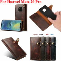 Genuine Leather Wallet Case For Huawei Mate 20 Pro Cover With Hand Strap Card Slots Money Pocket Mate20Pro Pouch Capa Protector