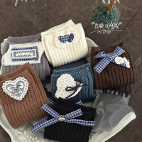 New Girls' Calf Socks Spring and Autumn Children's Socks Pile Socks Girls' Korean Style Bow Autumn a