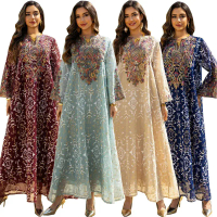 Abaya thêu mới Dubai dành cho phụ nữ Hồi giáo, váy dạ hội maxi, kaftan Thổ Nhĩ Kỳ, đồ lễ Eid, djella
